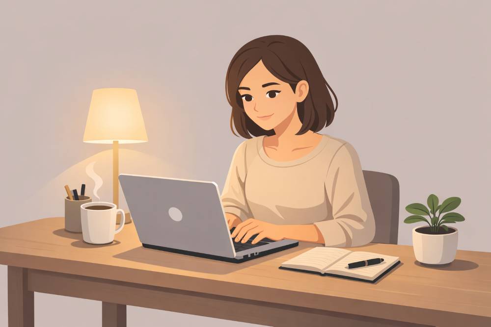 person working on laptop light warmer more focused. image generation using chatgpt